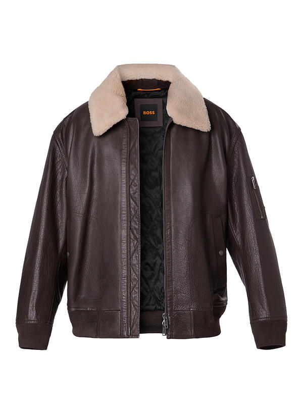 BOSS Orange, Lederjacke Jobbark, Büffelleder Lammfell, braun