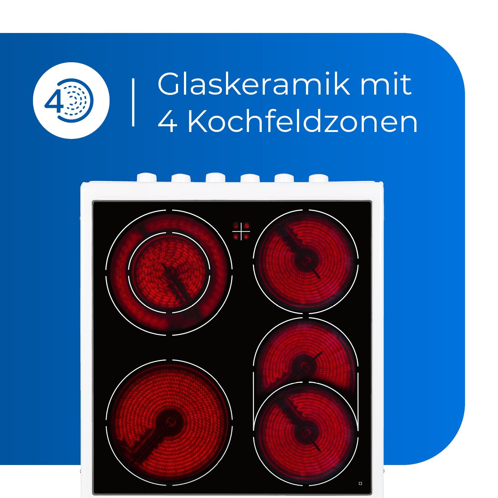 exquisit Elektro-Standherd ECM 5-4 BZ, Grill, Umluft, 2-Kreisbräter & Bräterzone ideal für flexibles Kochen