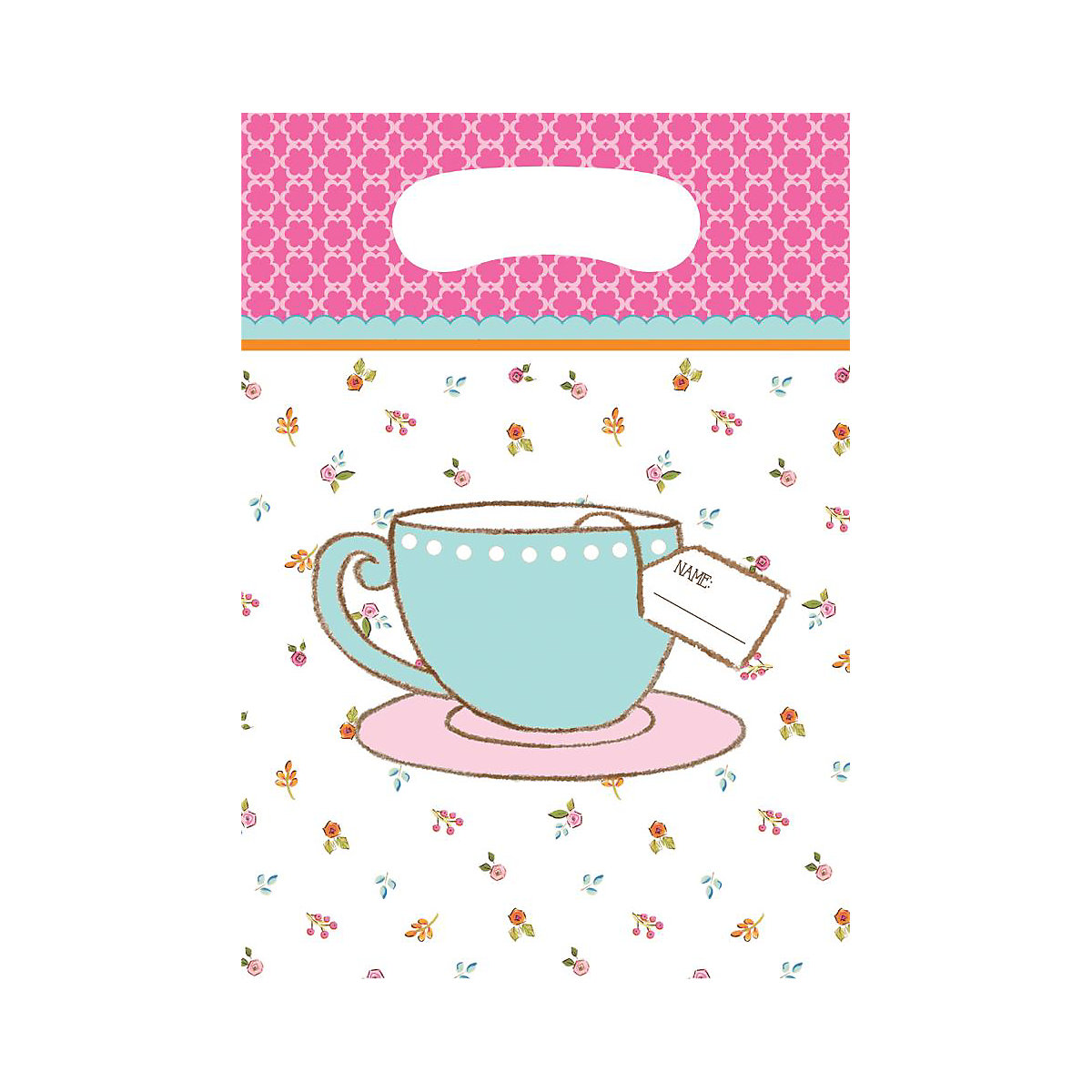Geschenktüte Mitgebseltüte Tea-Time, Kunststoff, 22 x 16 cm, 8 Stück
