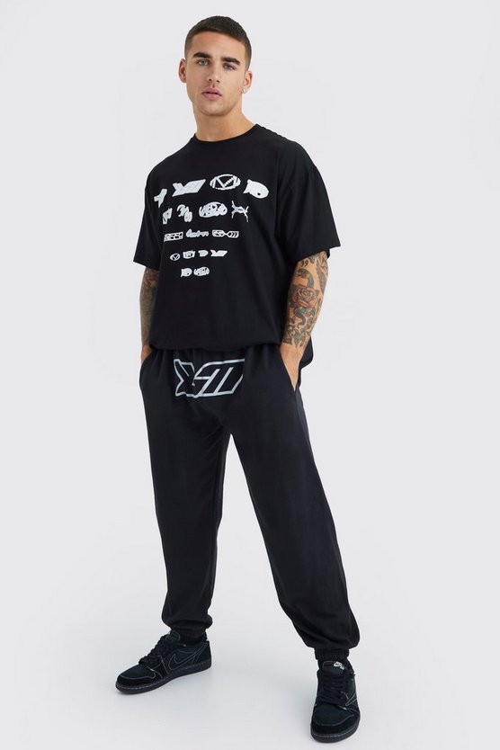 Oversize T-Shirt mit Bm-Print & Jogginghose