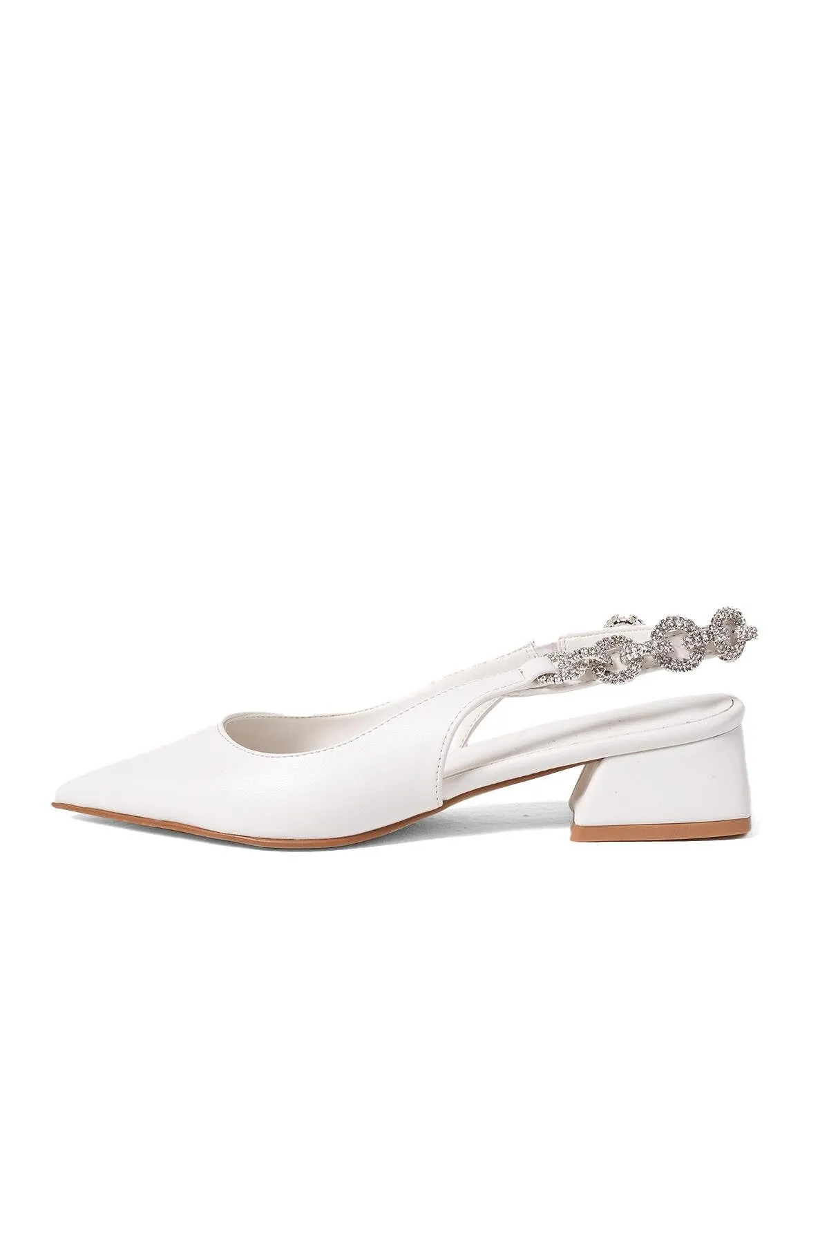 Mio Gusto  Sophie Weiße Schuhe mit offenem Rücken und Steinbesatz für Damen mit kurzem Absatz