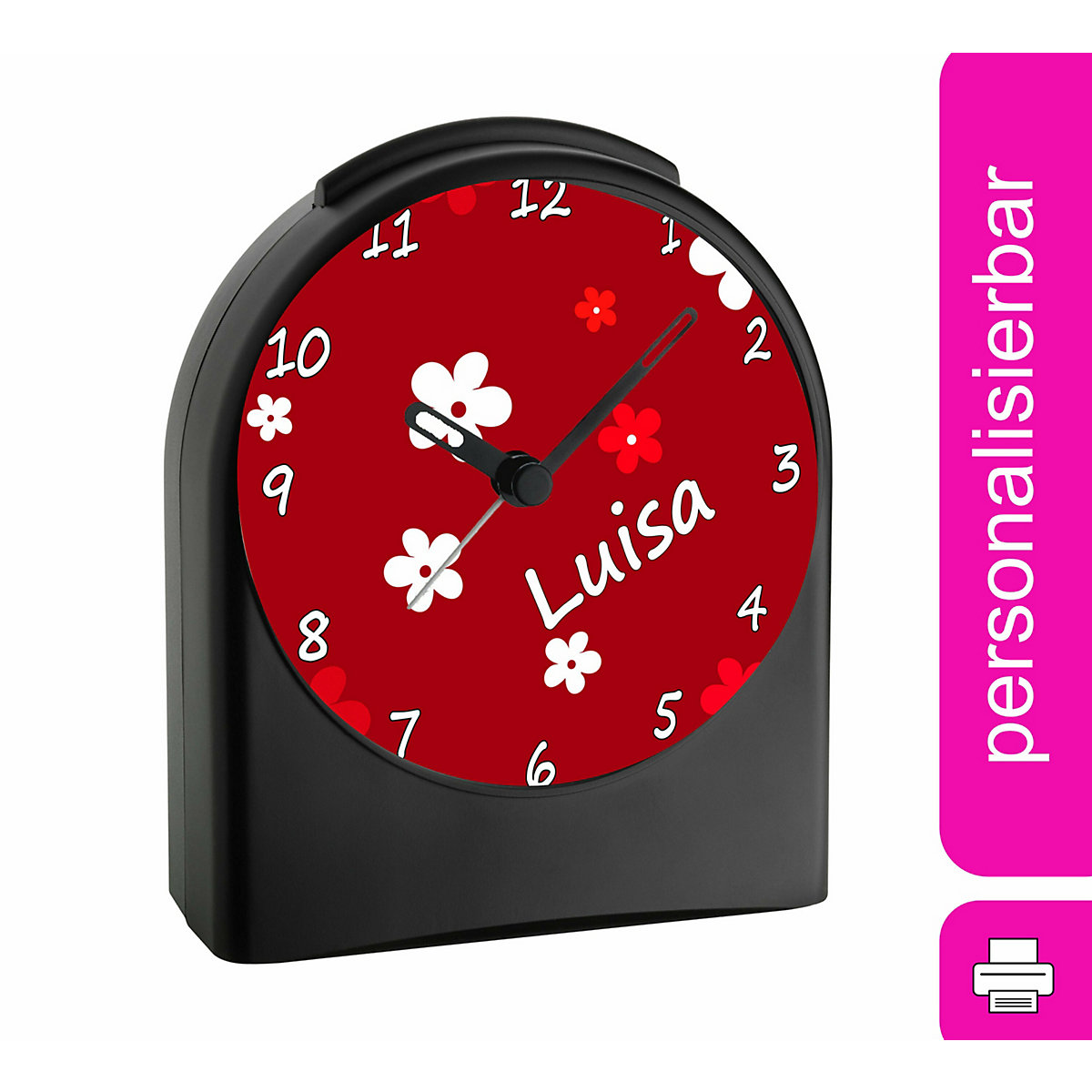 Kinder Funkwecker personalisiert mit Namen Blume Atom-/Funkuhr, 12-Stunden-Anzeigeformat, Schlummerfunktion, Nachtlicht, Geräuschlos/Ohne Ticken
