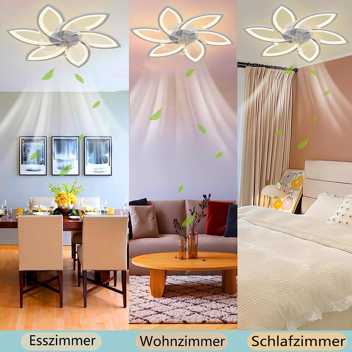 Hikeren Deckenventilator Deckenlüfter leuchte,Lüfterlicht,Dimmbar,Deckenlampe für 15, 66W/90W;Leuchte/ Ventilator getrennt schaltbar