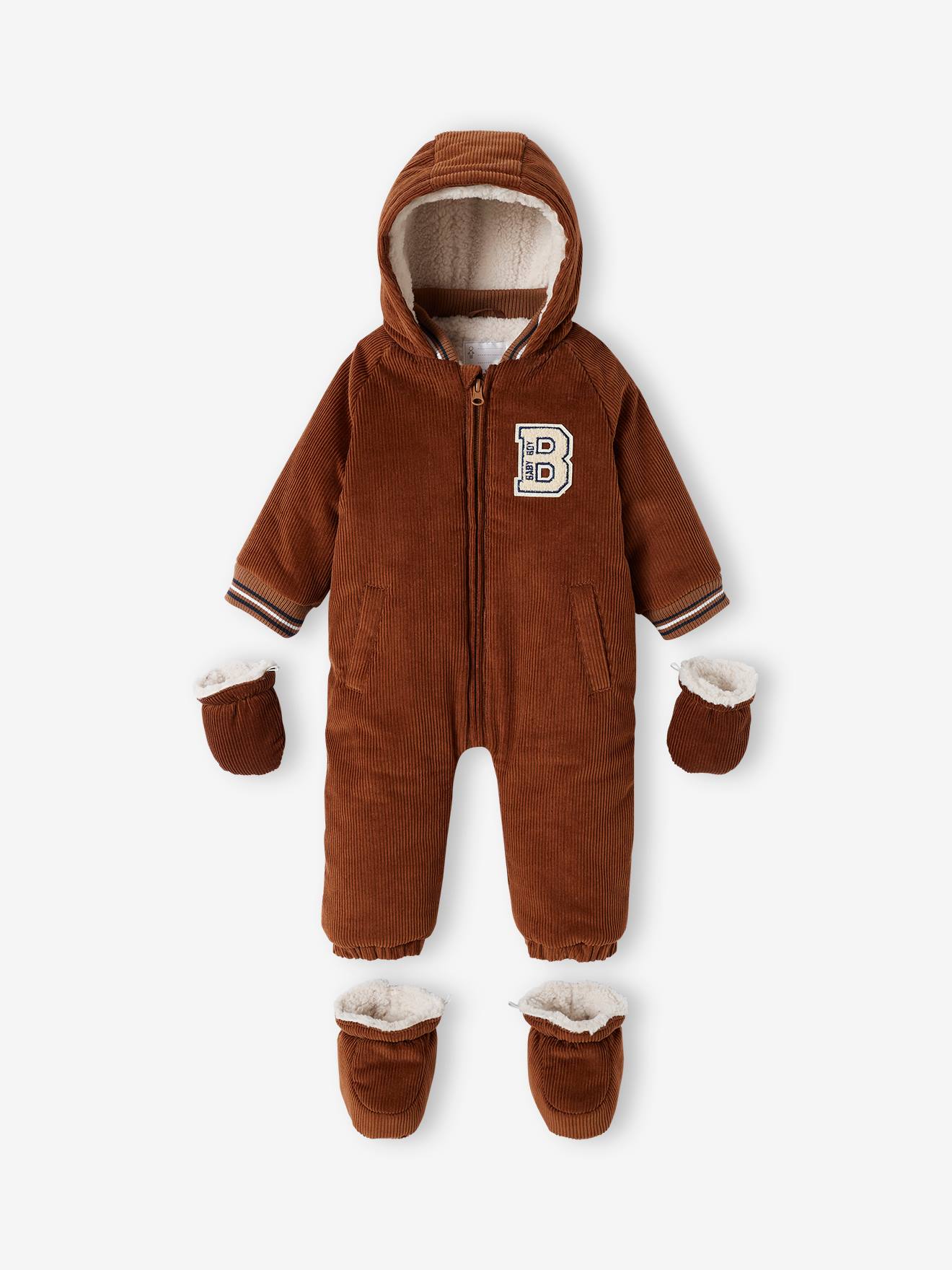Vertbaudet Warmer Baby Winter-Overall aus Cord, Wattierung Recycling-Polyester - beige