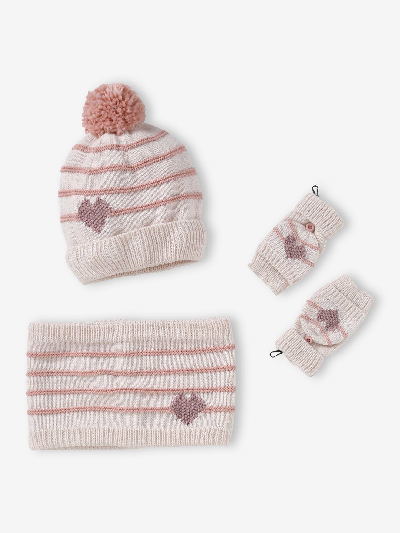 Vertbaudet Mädchen-Set: Mütze, Rundschal & Handschuhe - wollweiß