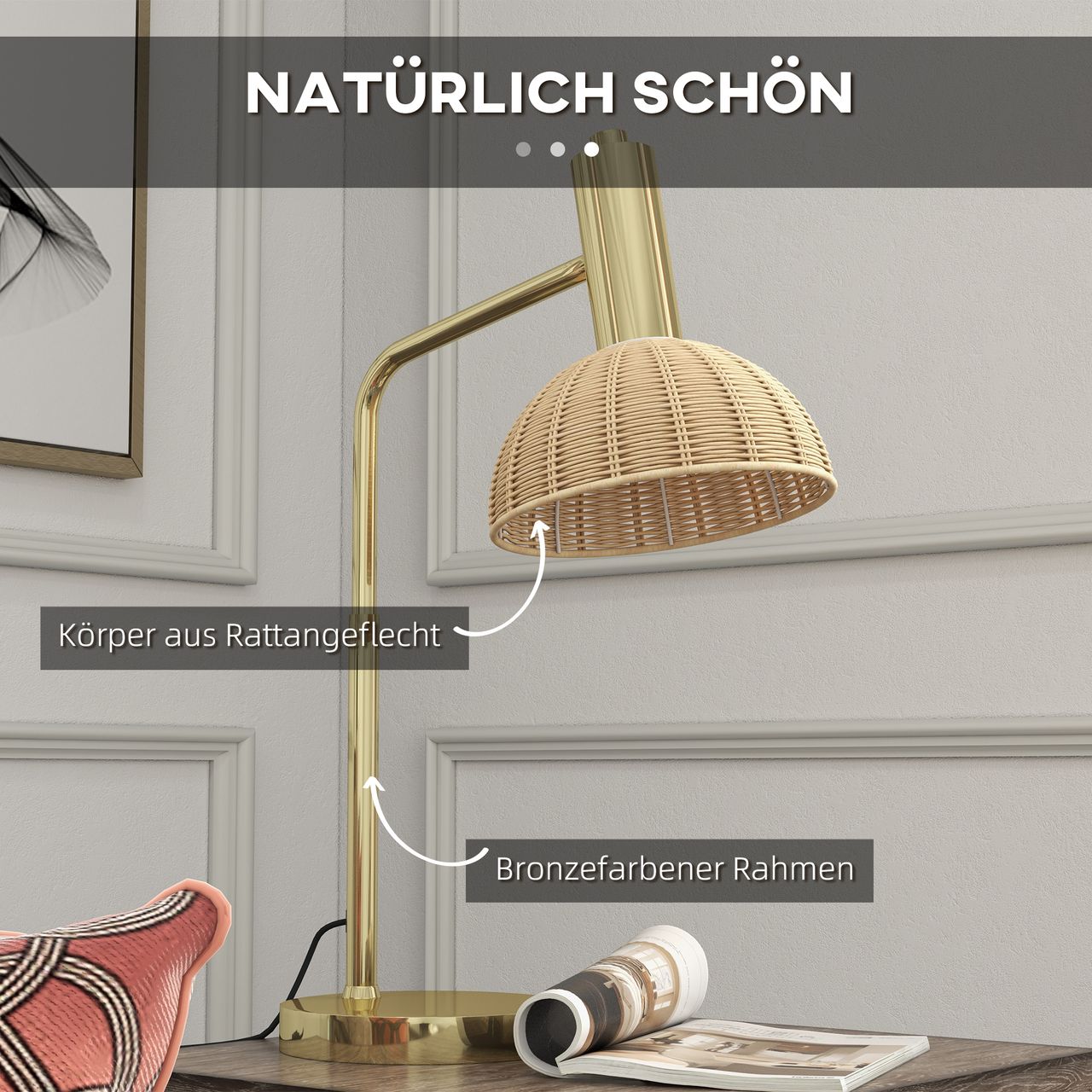 HOMCOM Tischleuchte Tischlampe mit E14 Fassung 40W Nachttischlampe mit LED-Birne