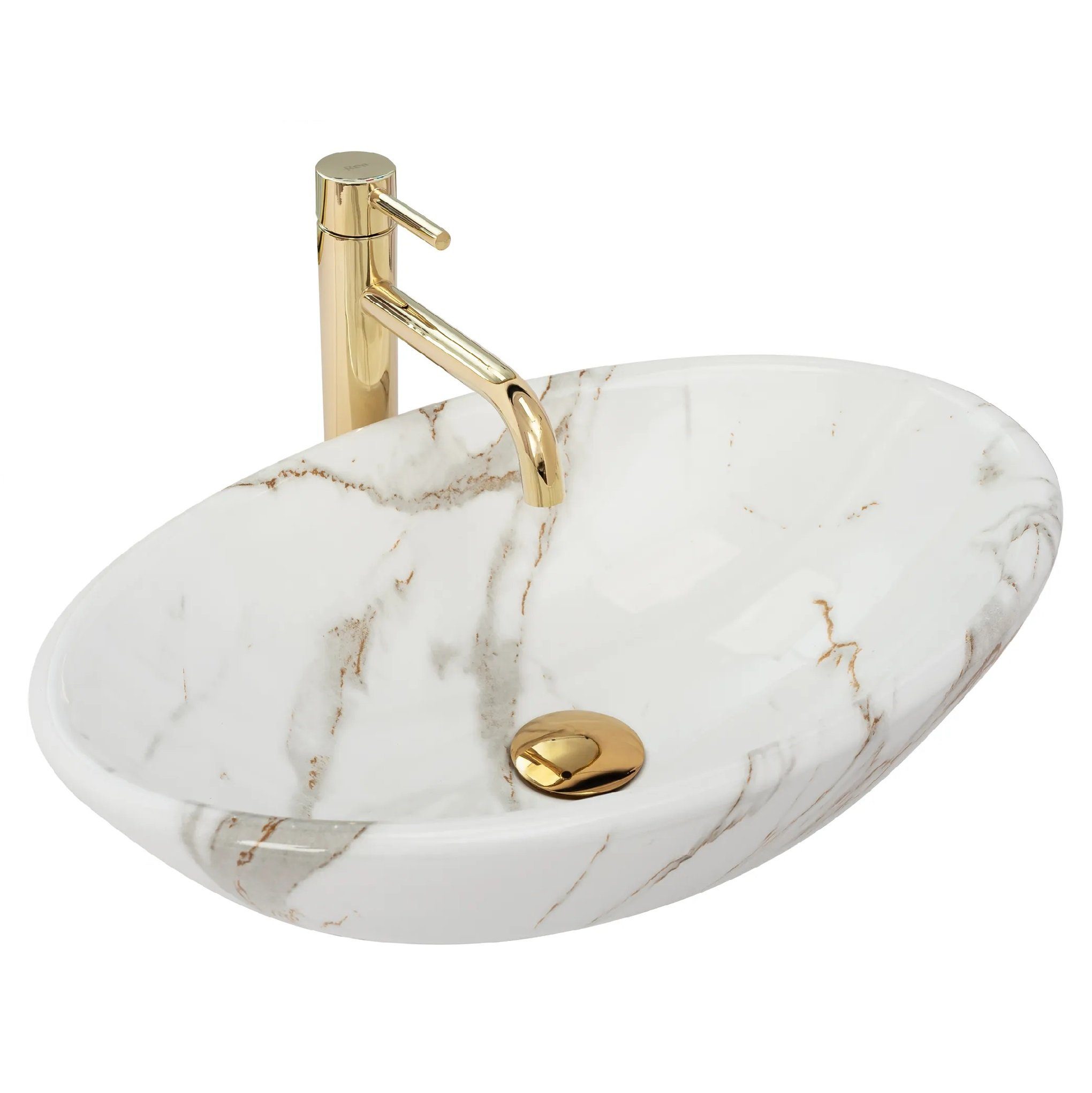 Badezimmer Rea Aufsatzwaschbecken Waschbecken Marmor Optik 53x33cm Pamela Aiax