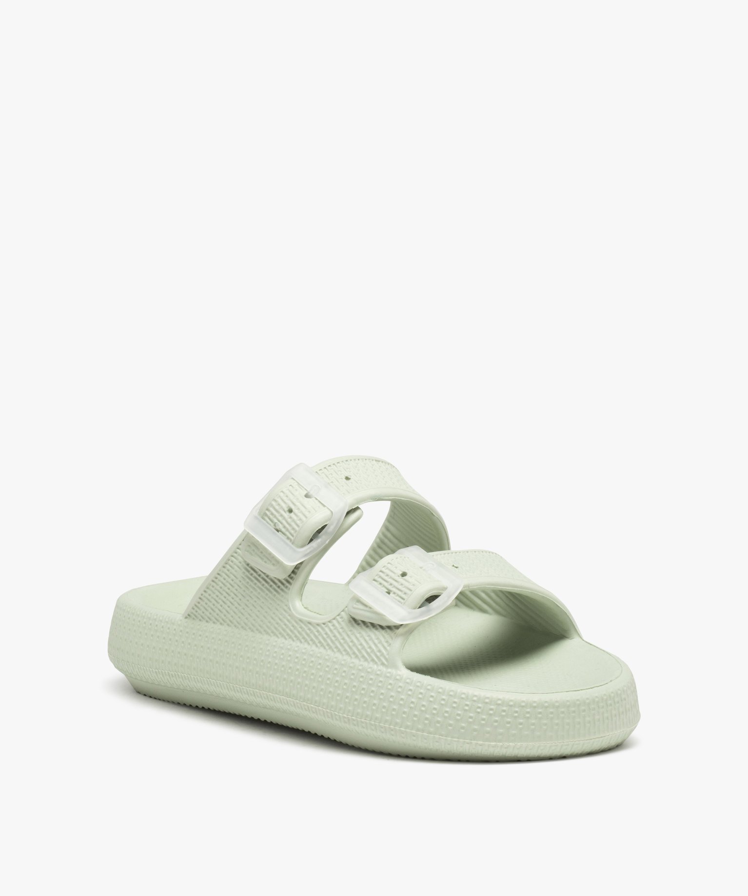Mules de piscine femme unies à larges brides à boucle avec... vert clair | GEMO