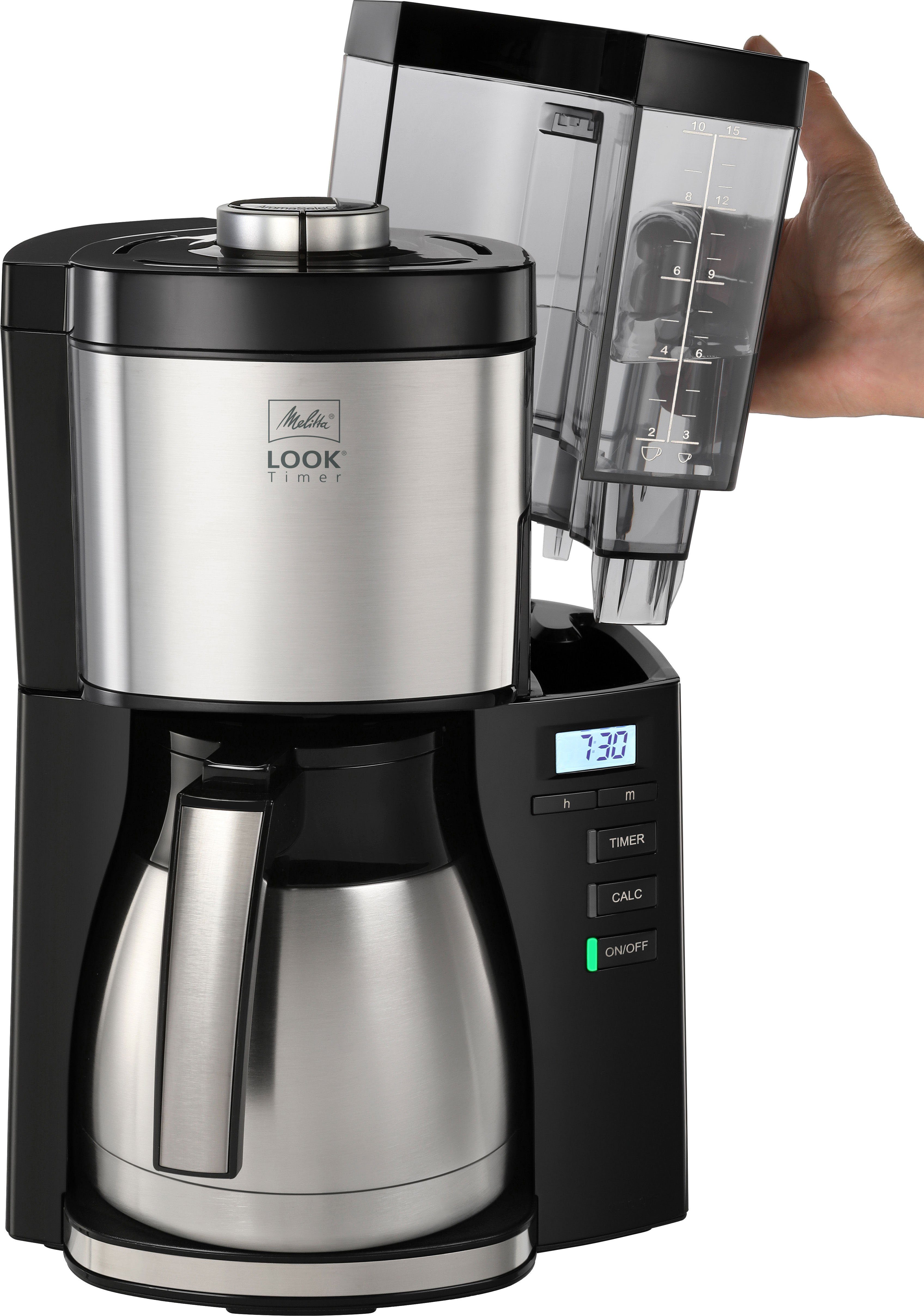 Melitta Filterkaffeemaschine LOOK® Therm Timer 1025-18 schwarz, 1,25l Kaffeekanne, Papierfilter 1x4