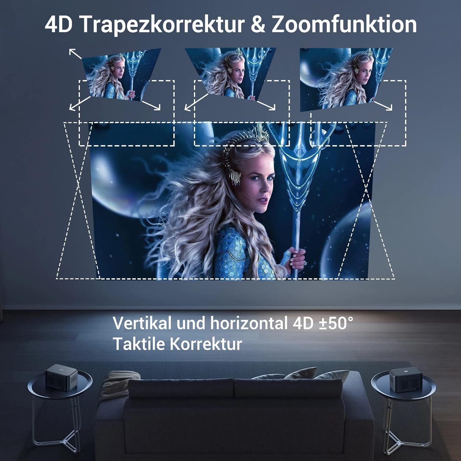 XGODY Portabler Projektor (9000 lm, 3000:1, 1920 x 1080 px, Projektor mit WLAN und Bluetooth 1080P Unterstützung HD Mini Heimkino)