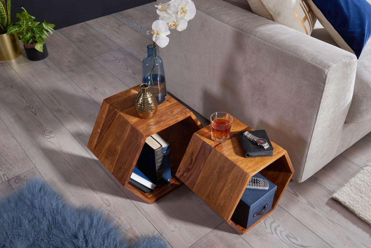 Wohnling 2er Set Beistelltisch 46 x 40 x 30 cm Sheesham