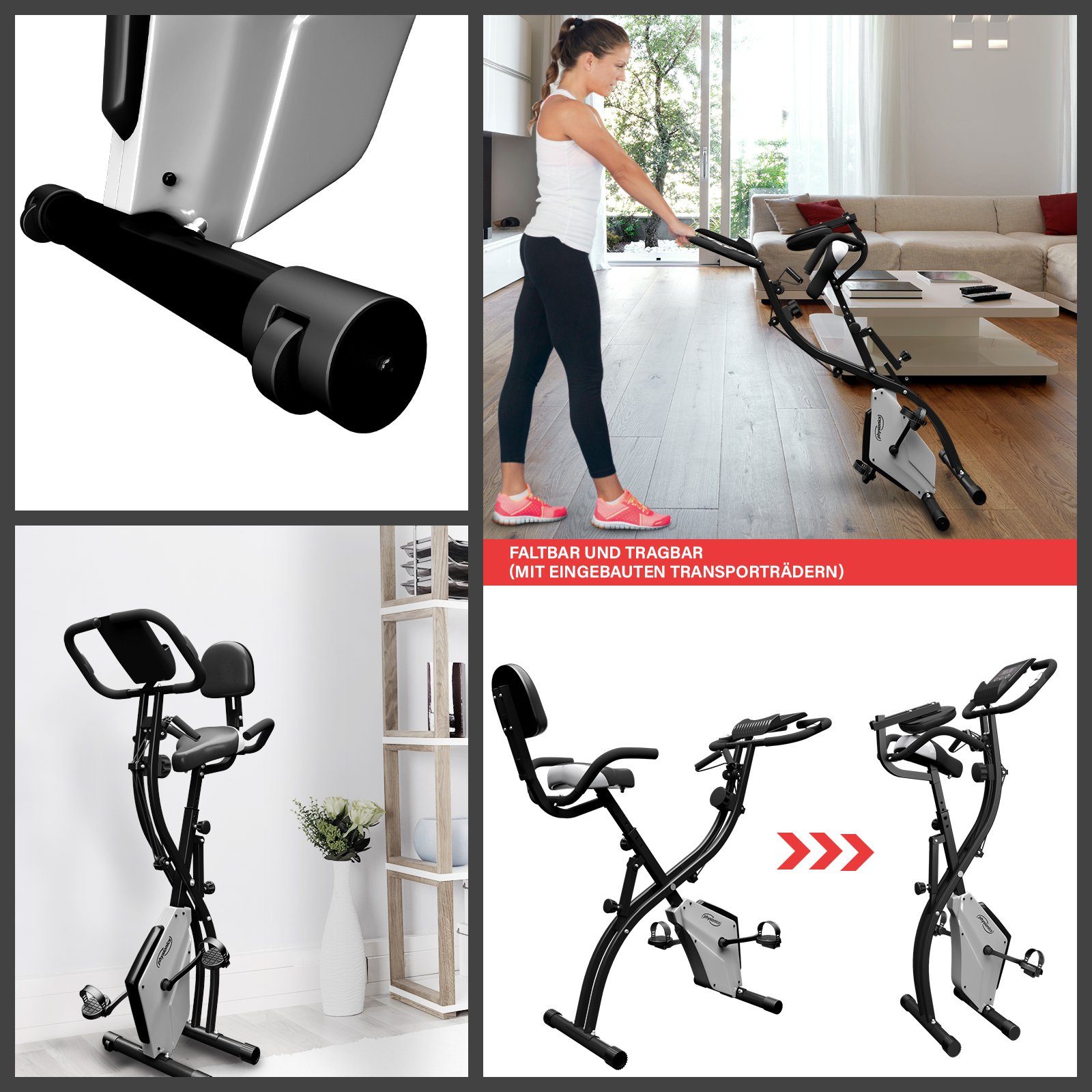 Physionics Heimtrainer Fahrrad Klappbar Fitnessbike 120kg Hometrainer Ergometer