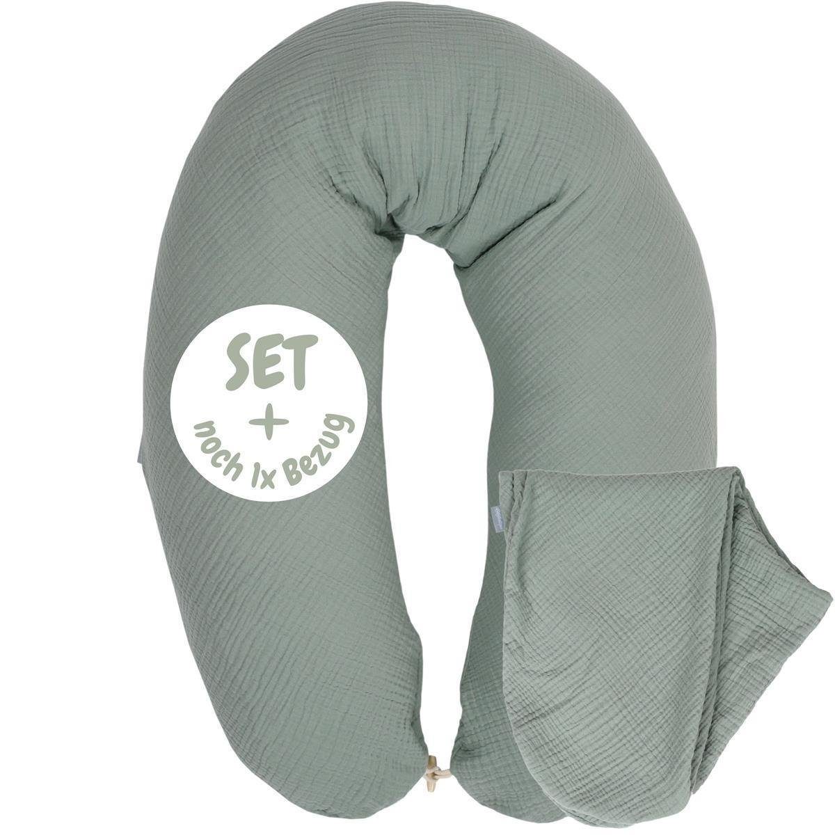 SEI Design Stillkissen Seitenschläferkissen Babynestchen mit EPS Mikroperlen, Spar-Set 2X Bezug, Musselin BIO Baumwolle