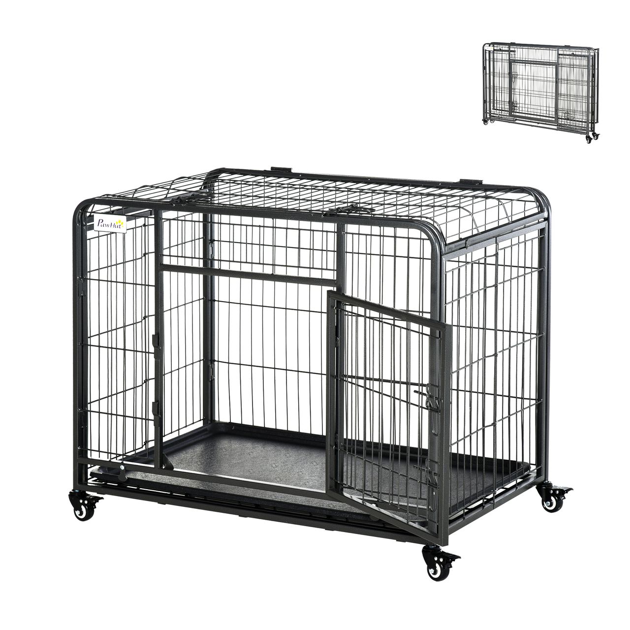 PawHut Transportbox faltbarer Transportkäfig mit Rädern Metall Grau Schwarz