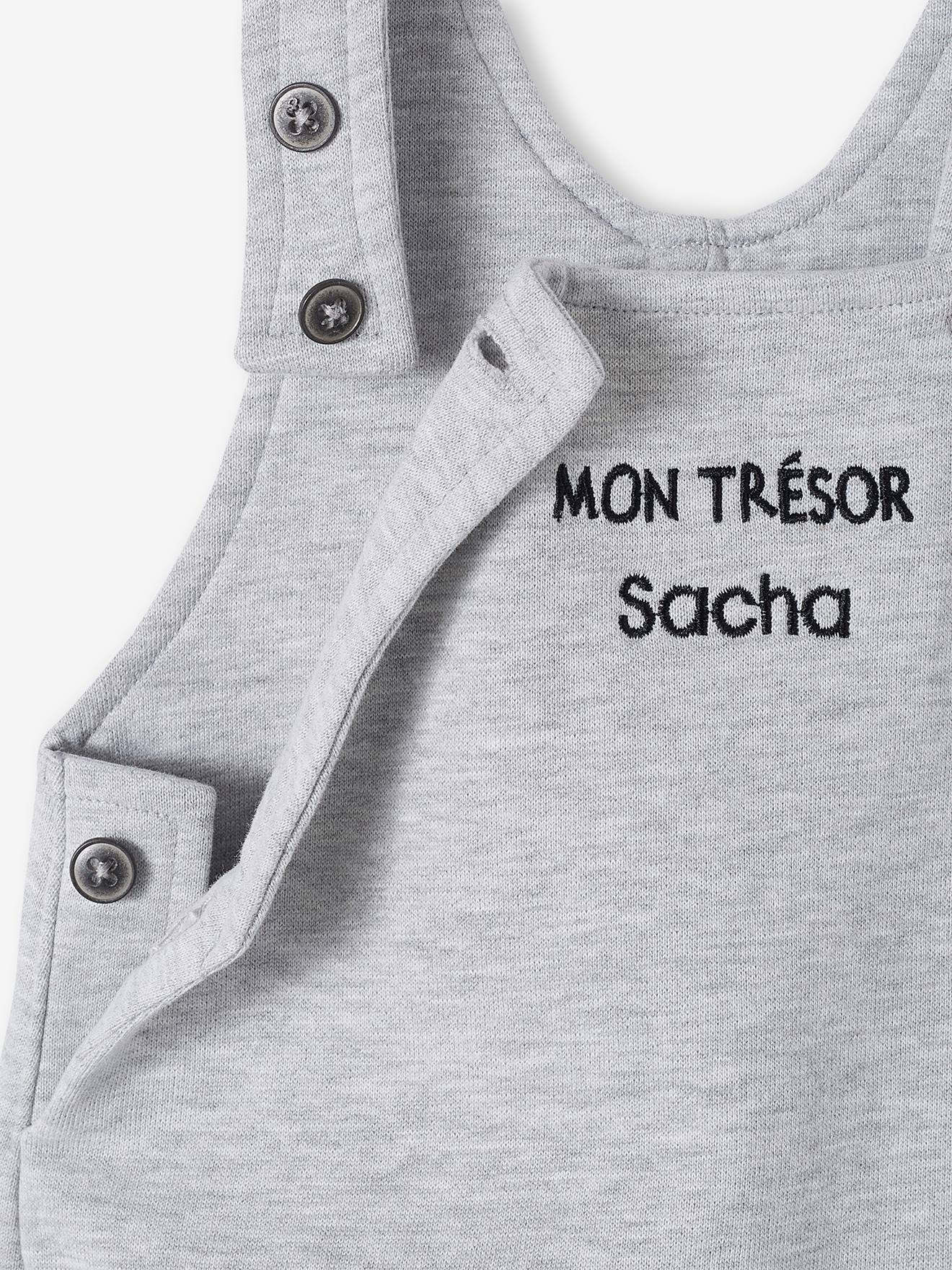 Vertbaudet Baby Set MON TRÉSOR: Shirt & Latzhose, personalisierbar Oeko-Tex - graublau