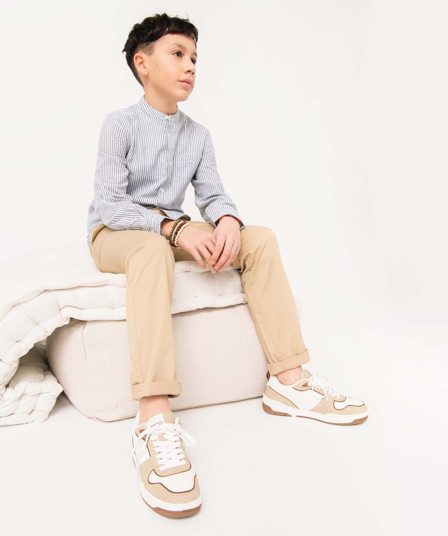 Pantalon Garçon chino uni à revers beige | GEMO