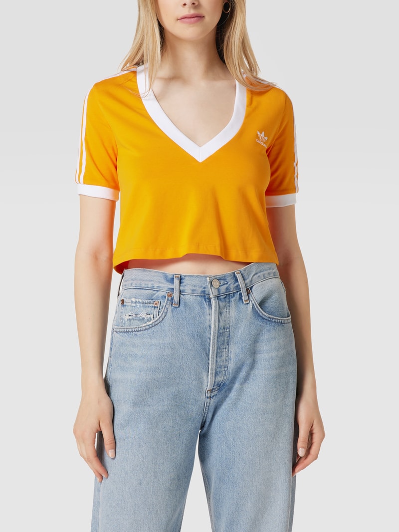Crop T-Shirt mit V-Ausschnitt in orange