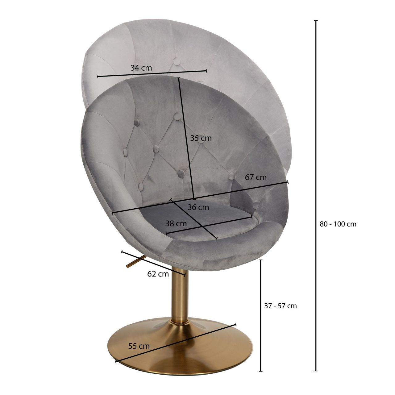 Wohnling Loungesessel 100 x 67 x 62 cm Grau
