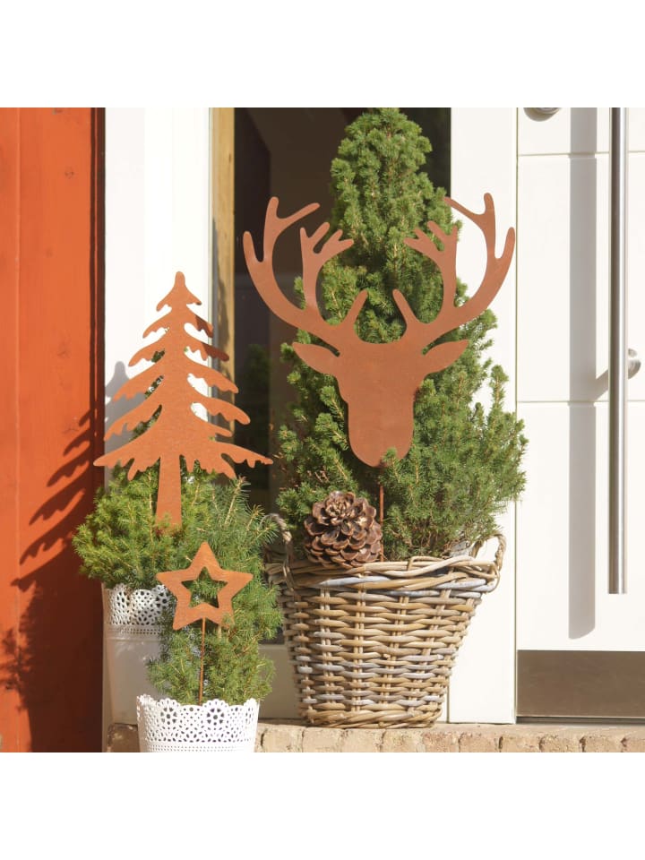 UNUS Gartenstecker Rost Zink Hirschkopf in Braun günstig kaufen onesize