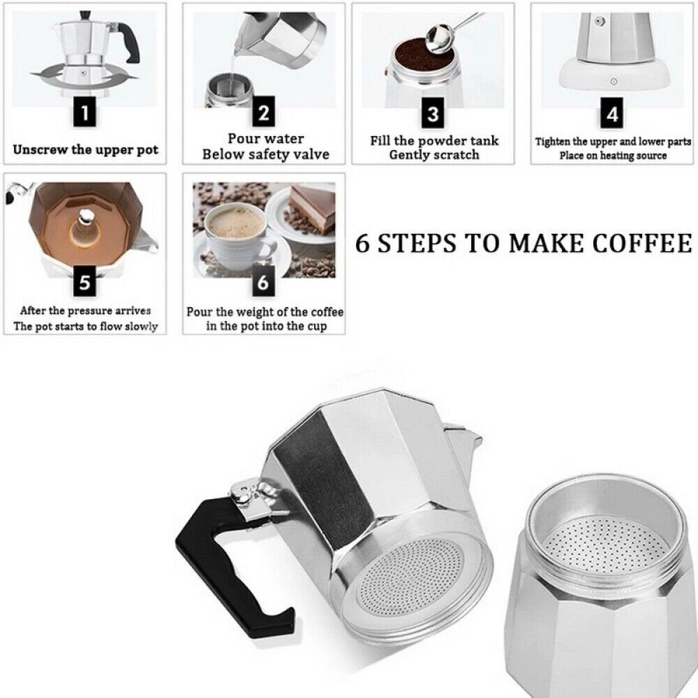 BlingBin Kaffeebereiter 9-12 Tassen Espressokocher Espressokanne Kaffe Kocher, 0.45l Kaffeekanne, Edelstahlfilter, Silikondichtung, Sicherheitsventil