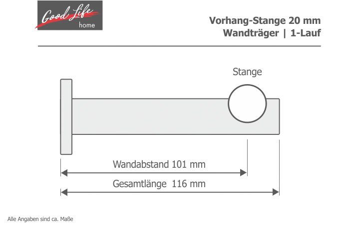 Vorhangstange Bola, Good Life, Ø 20 mm, 1-läufig, Fixmaß, mit Bohren, verschraubt, Metall