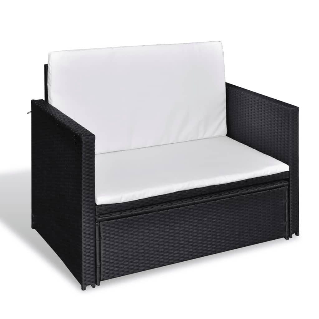 vidaXL Loungesofa 2-tlg. Garten-Lounge-Set mit Auflagen Poly Rattan Schwarz, 1 Teile