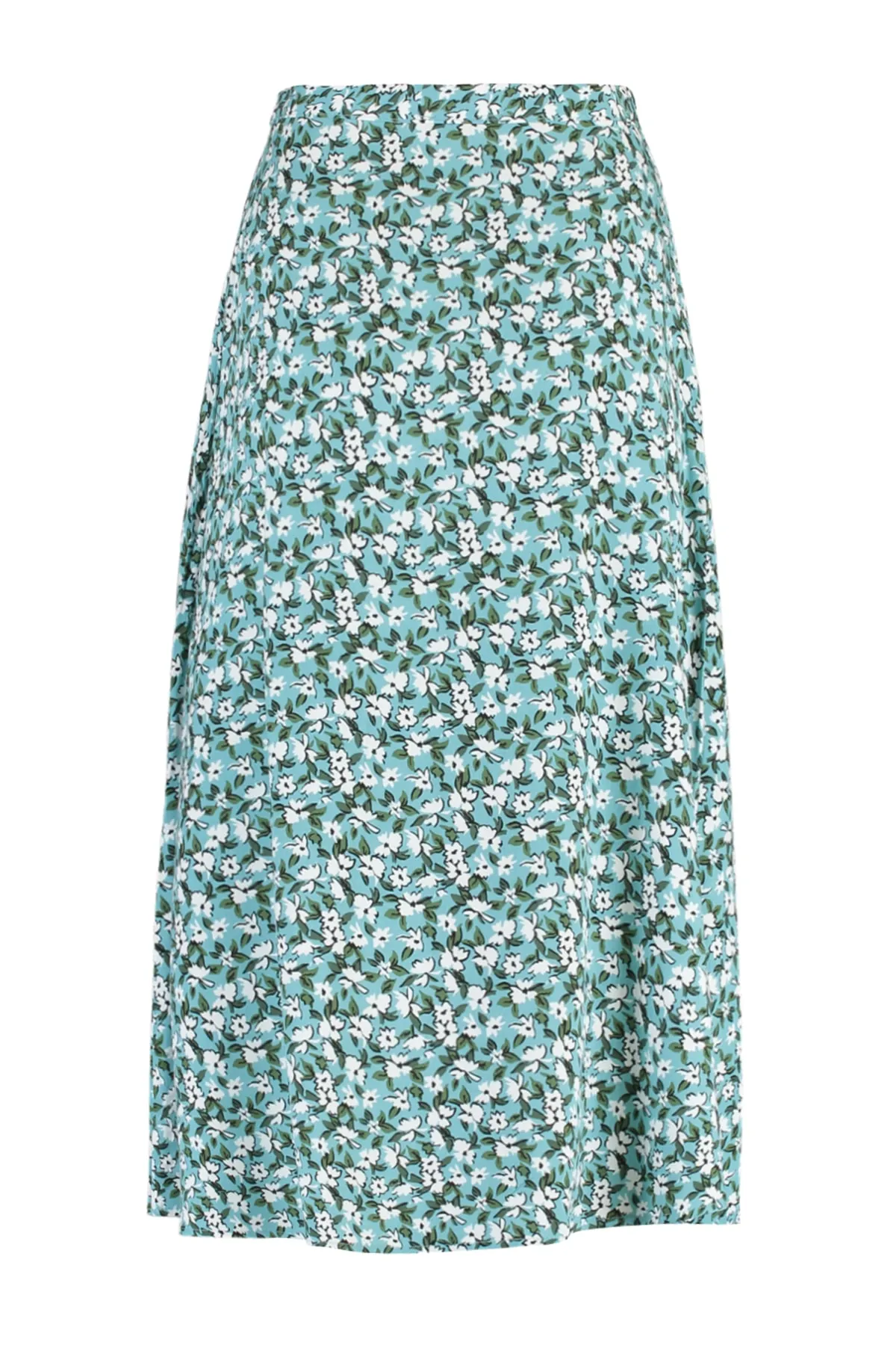 Trendyol Collection  Grüner gewebter Midirock aus Viskosestoff mit Schlitzdetail und Blumenmuster TWOSS20ET0230