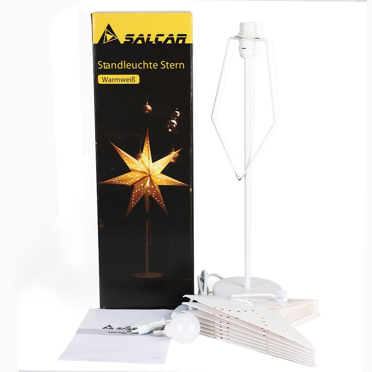 Salcar Papierstern Papierstern LED Beleuchtung Weihnachten Stern Weihnachtsdeko Innen, Weihnachtsdekoration für Wohnzimmer, Schlafzimmer, Fenster, 55cm