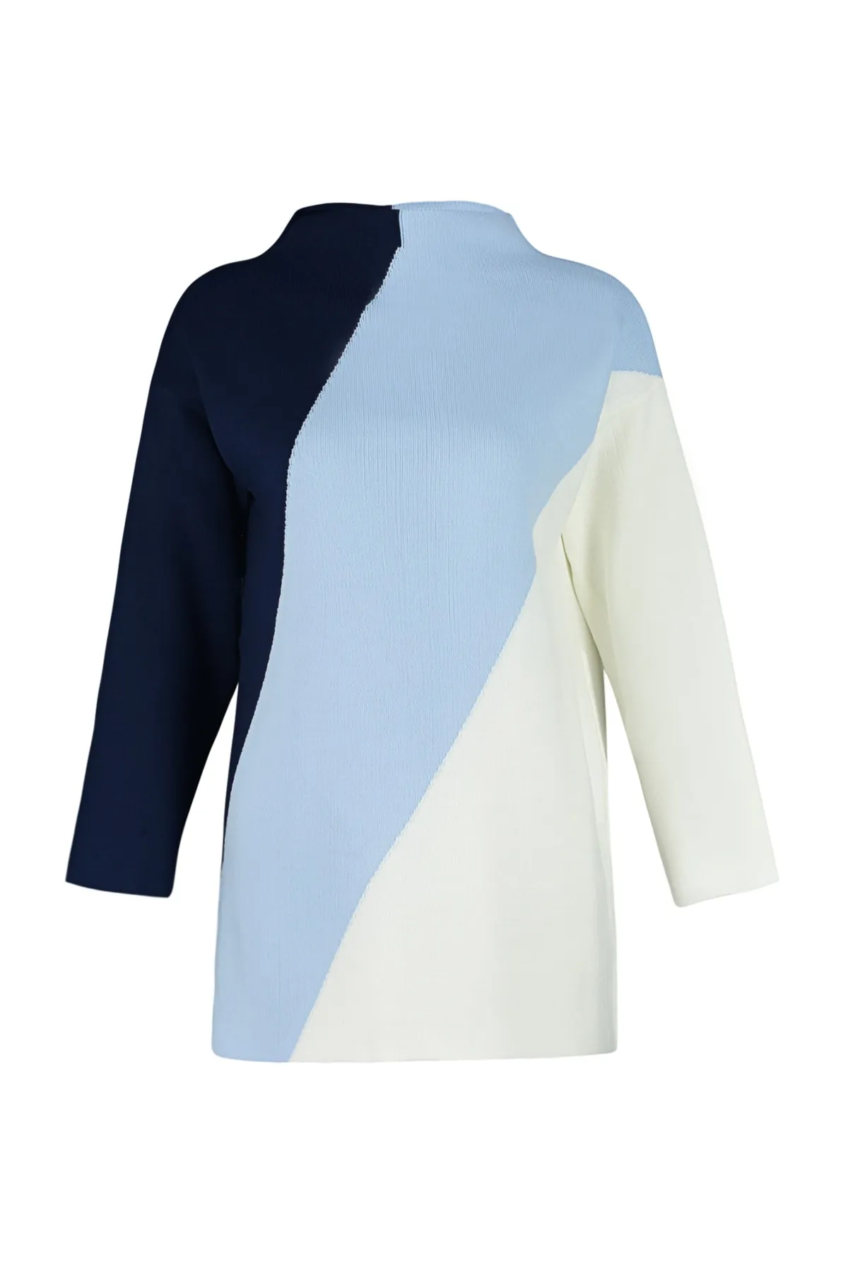 Trendyol Modest  Marineblauer Farbblock-Strickpullover mit hohem Kragen TCTAW24AK00006
