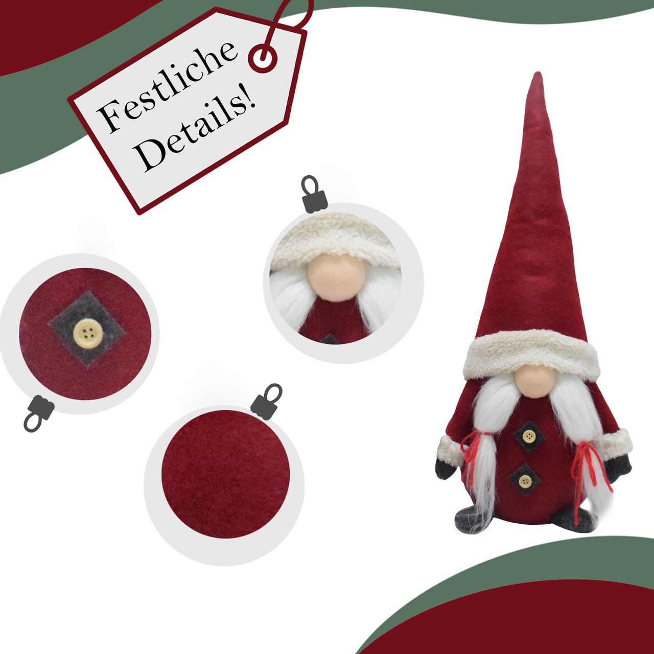 Lemodo 2er Set Wichtel 50 cm hoch, Weihnachtswichtel Duo in weihnachtlichem Rot