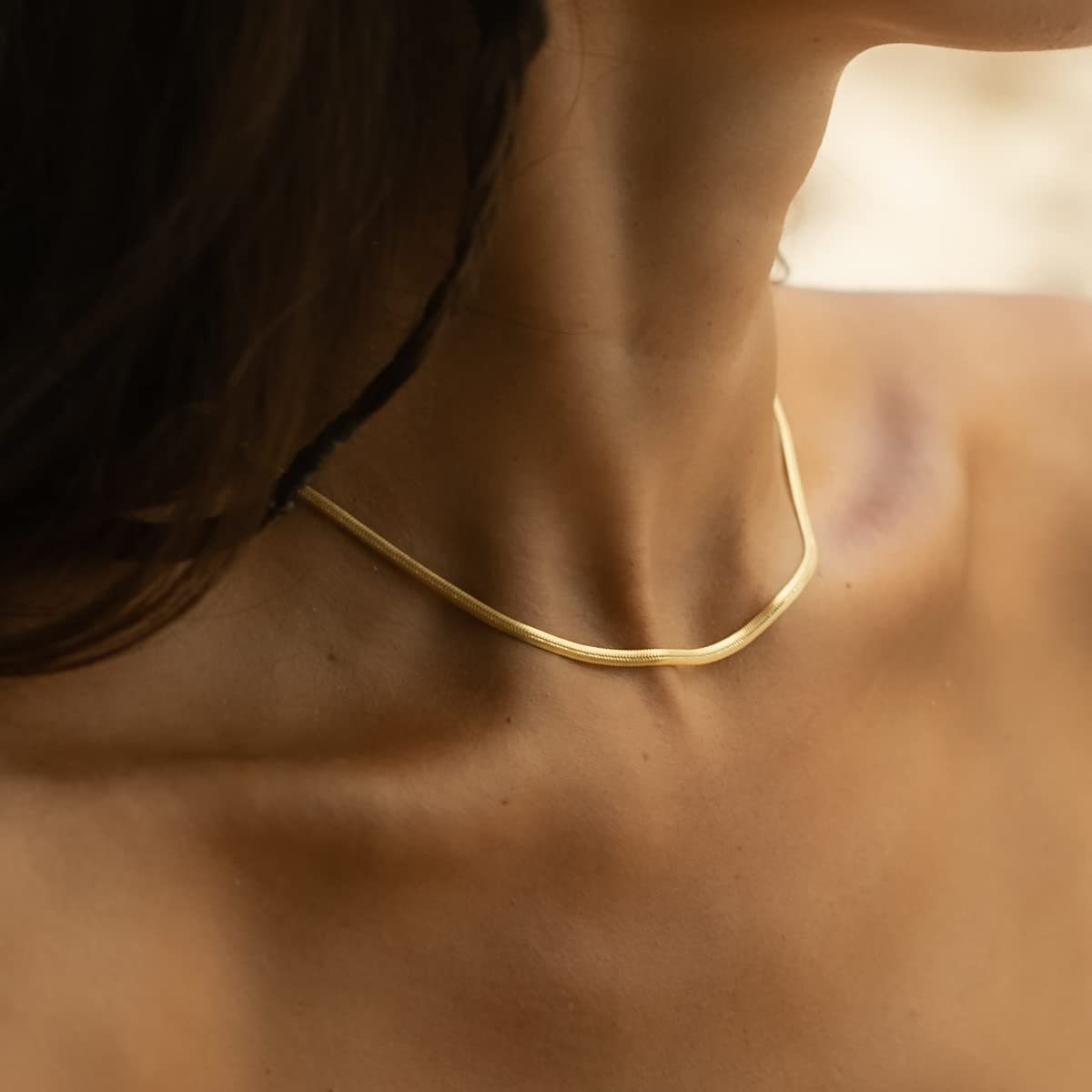 Made by Nami Schlangenkette Halskette mit starkem Karabiner-Verschluss, Choker Halskette Edelstahl 3mm Gliederkette