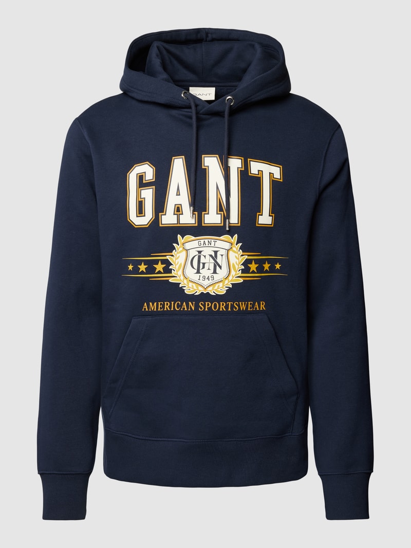 Hoodie mit Label-Print in marineblau