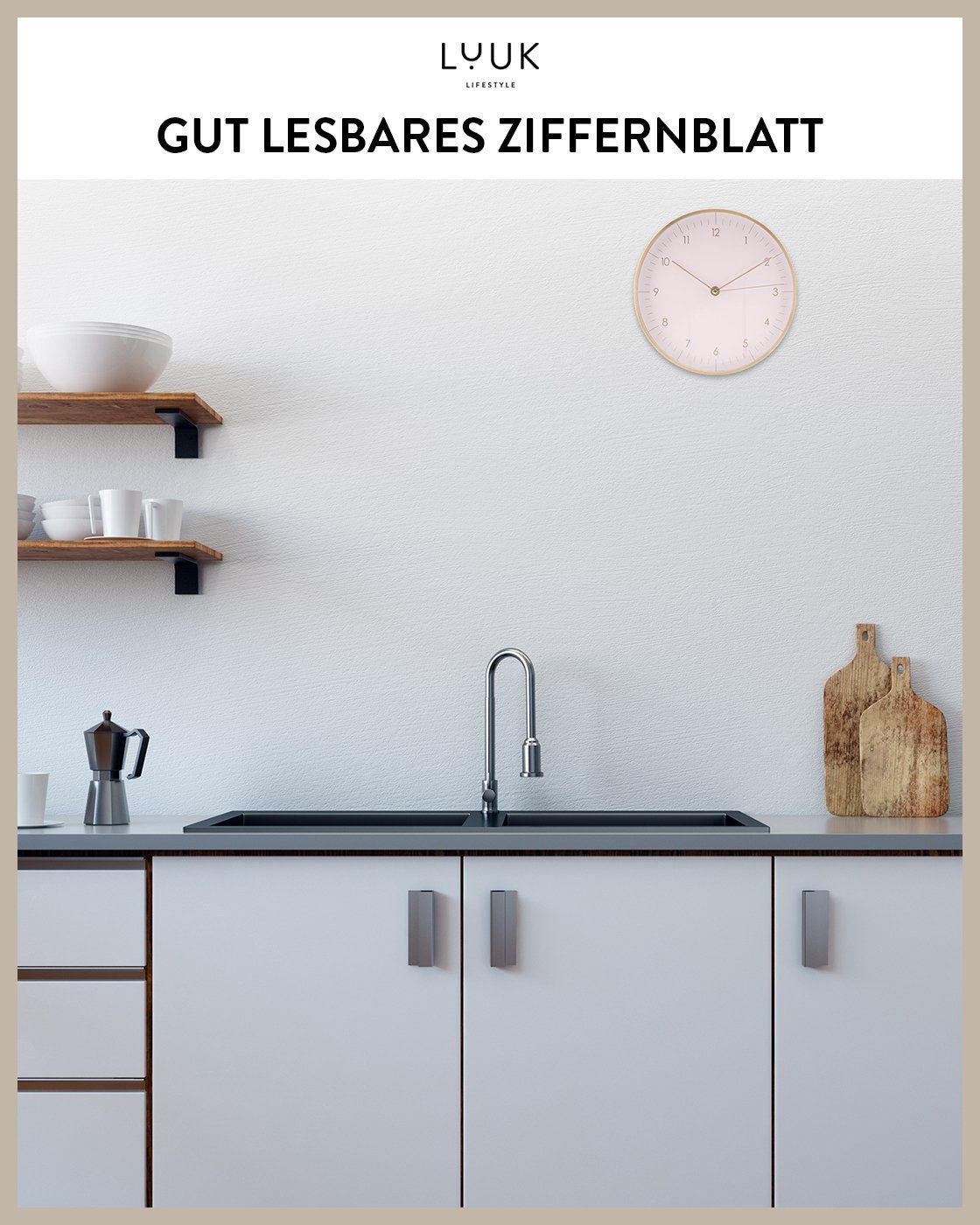 LUUK LIFESTYLE Wanduhr Helsinki (lautlos und ohne Ticken, modernes & skandinavisches Design)