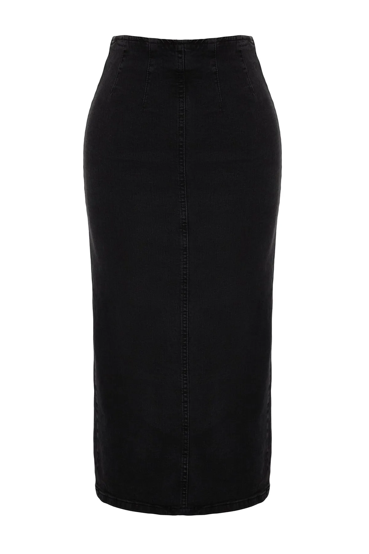 Trendyol Collection  Schwarzer Midi-Jeansrock mit Ziernähten TWOAW24ET00057