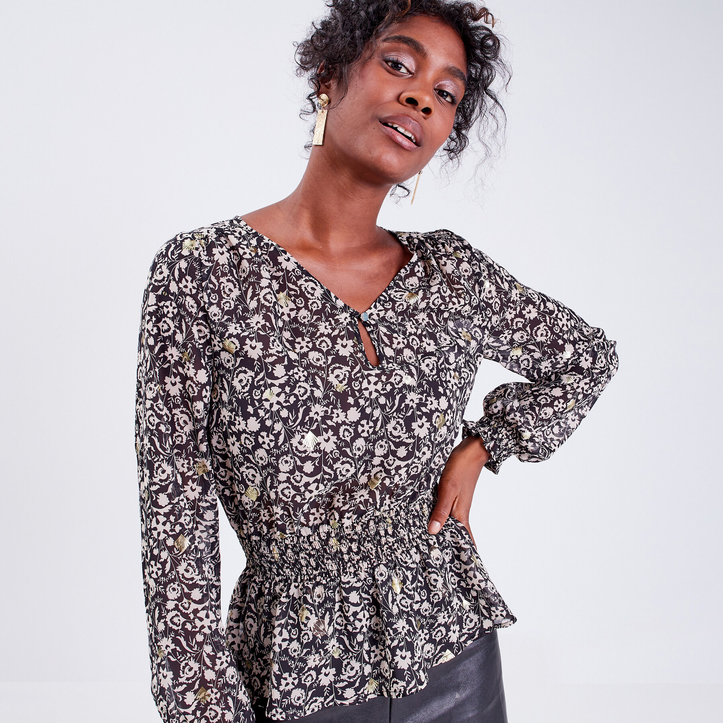 Blouse manches longues noir femme | Cache Cache