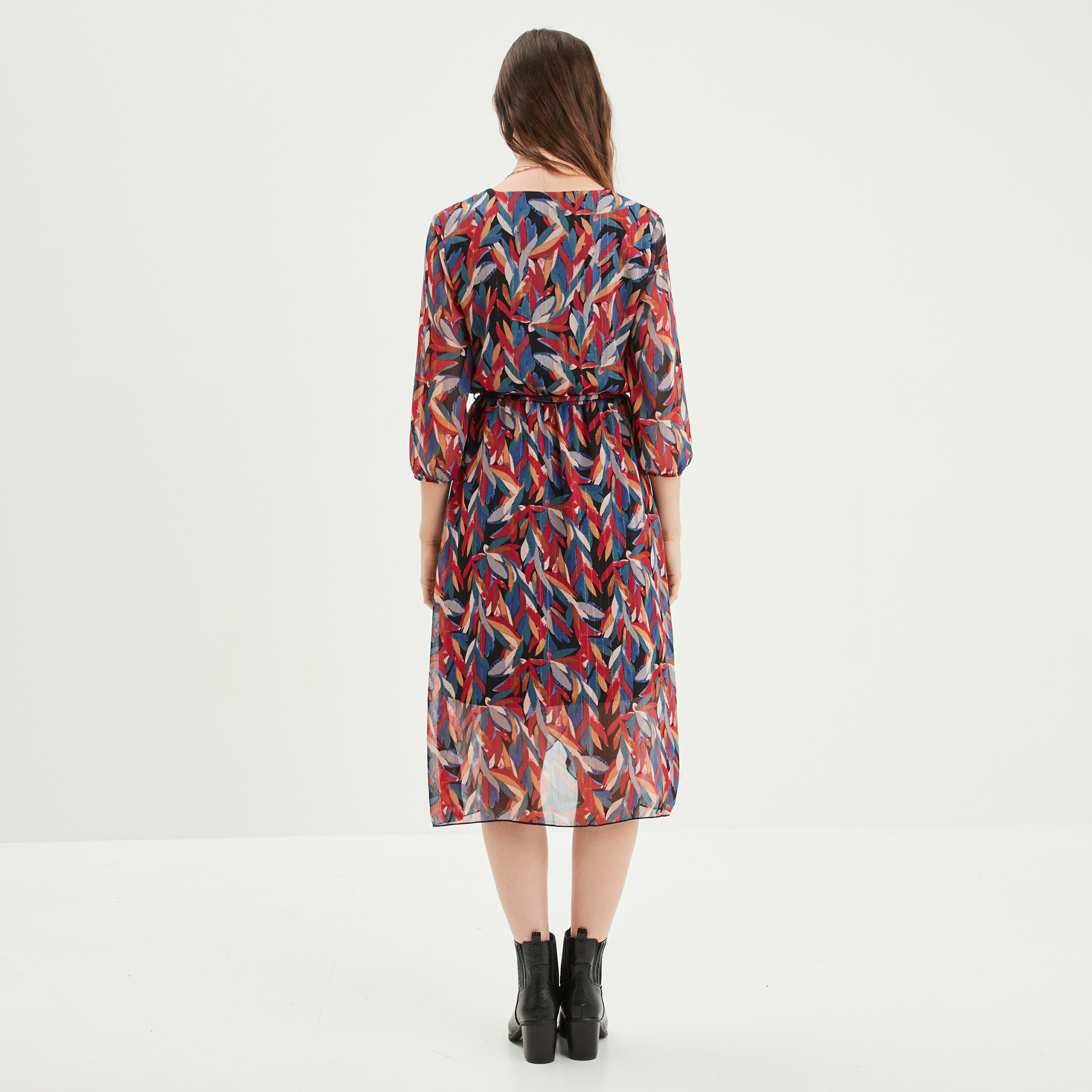 Robe midi fluide col cache-coeur noir femme | La Halle