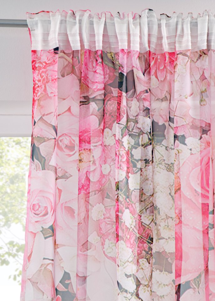 Gardine mit Sockeldruck Rosen (2er Pack)