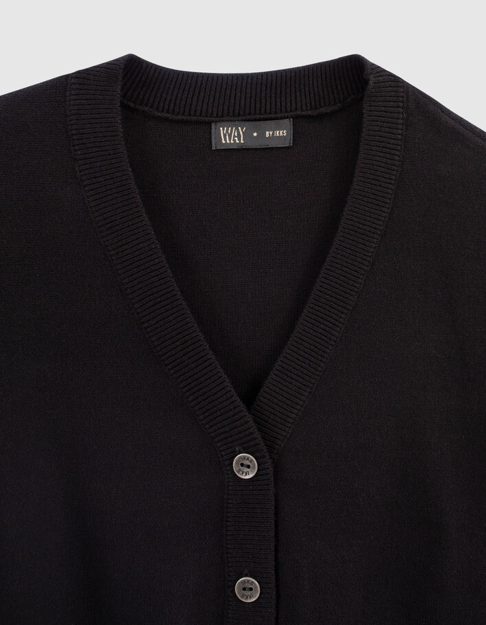 Cardigan cropped noir tricot manches ajourées fille