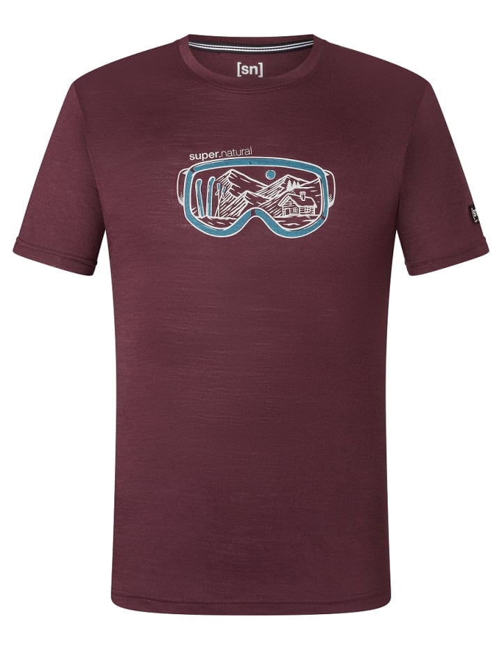 super.natural Merino T-Shirt M GOGGLE TEE in weinrot günstig kaufen S