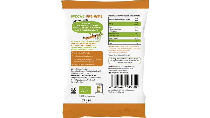 Freche Freunde Bio Freche Laugensticks Karotte 75 g