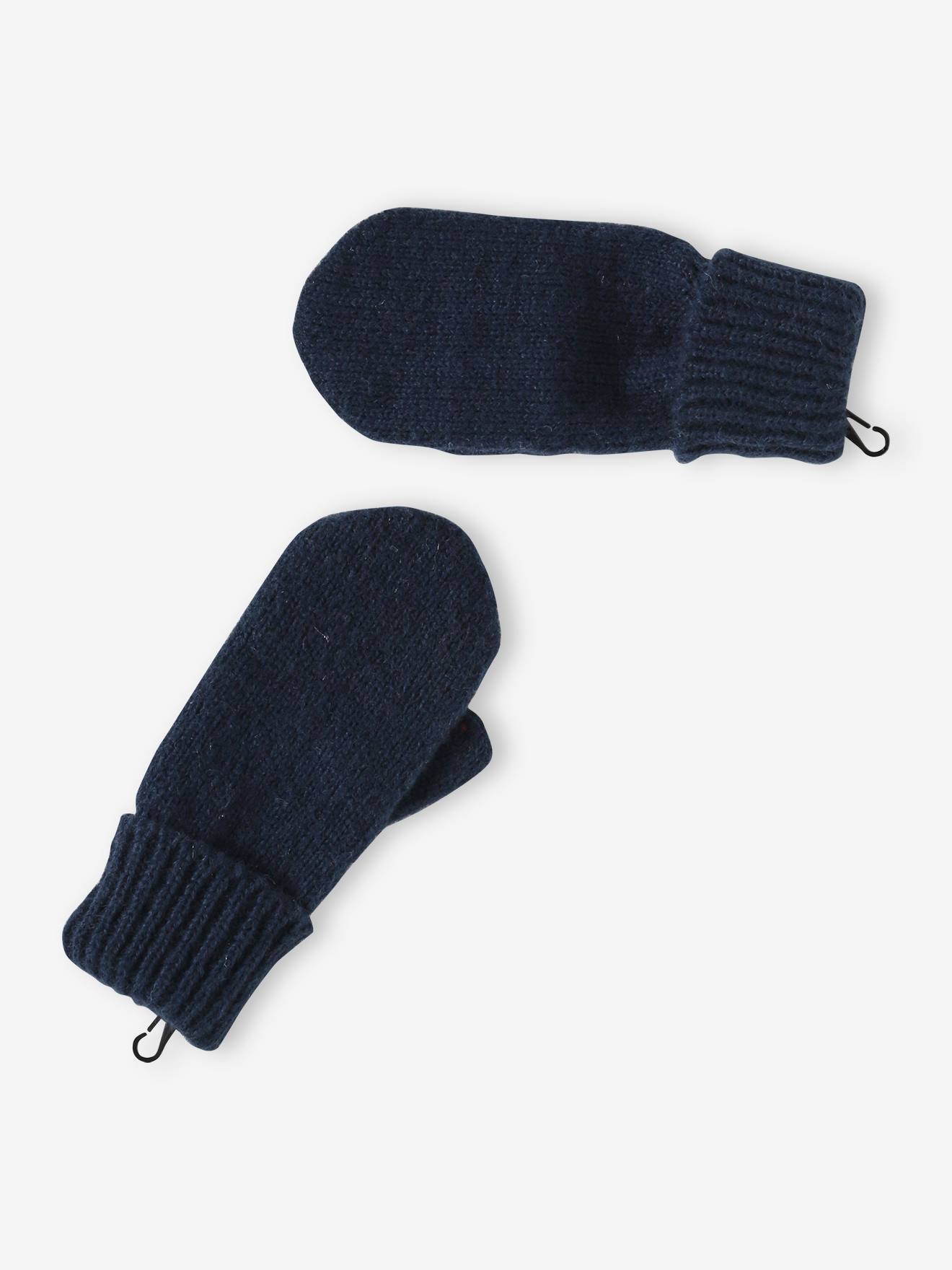 Ensemble bonnet + snood + gants ou moufles colorblock fille marine