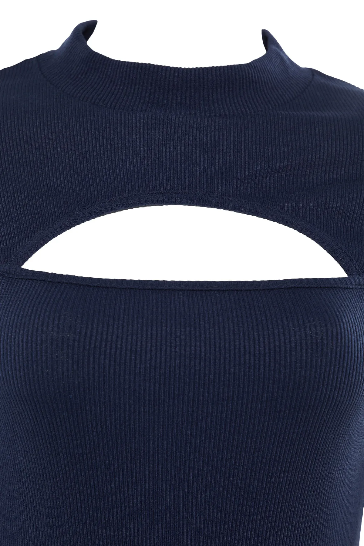 Trendyol Collection  Indigofarbenes, figurbetontes Strickkleid mit Ausschnitten und Ausschnitten TWOAW23EL00128