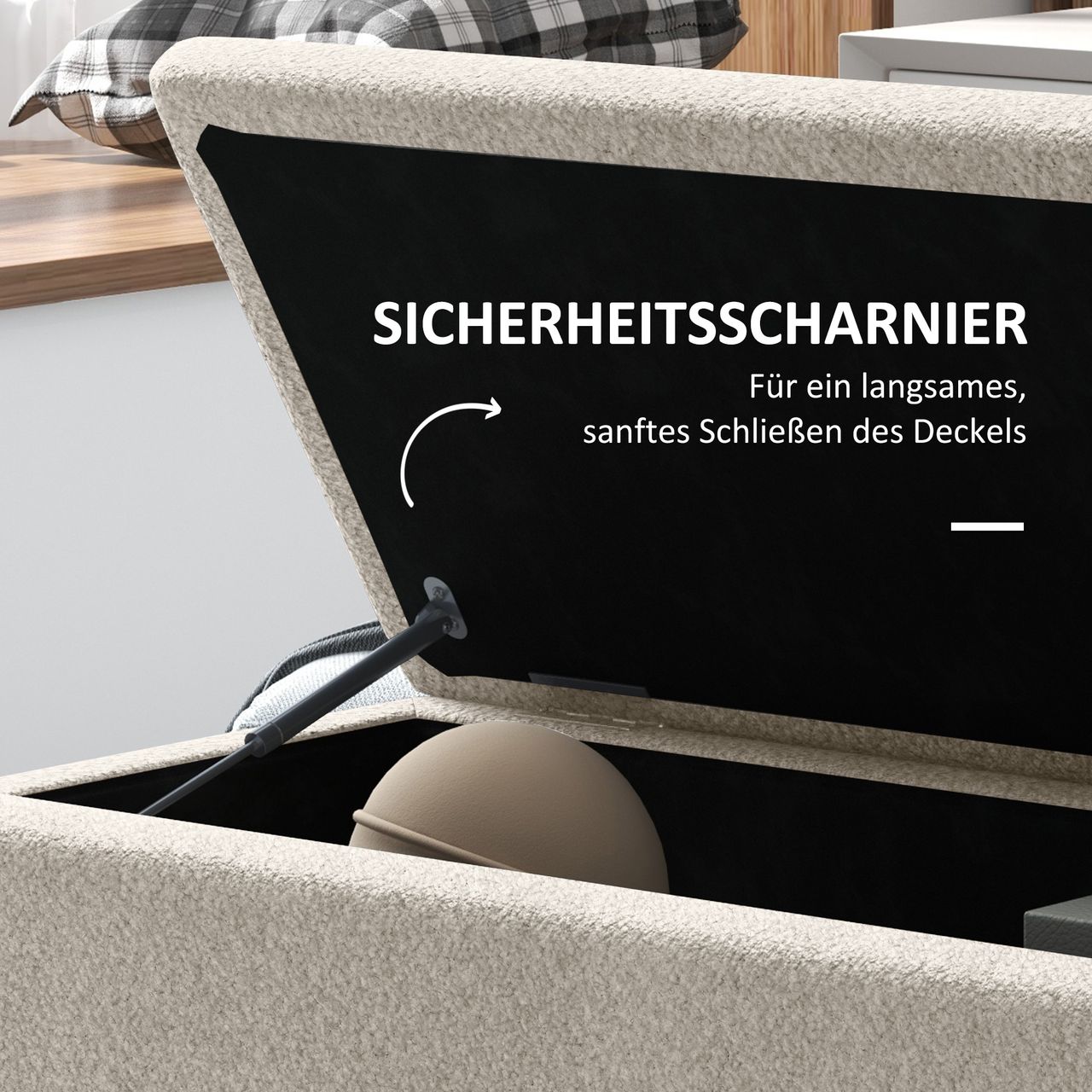 HOMCOM Sitzbank mit Stauraum, Bettbank, Polsterbank mit Klappdeckel, Samt, Creme