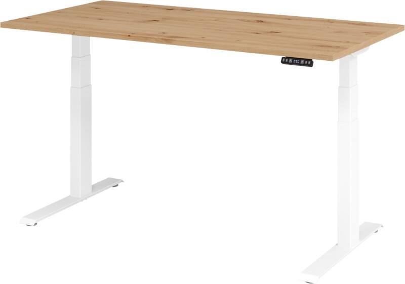Hammerbacher Sitz-Steh-Arbeitsplatz XDKB16 Aspen 1.600 x 800 x 1.290 mm Eiche, Weiß