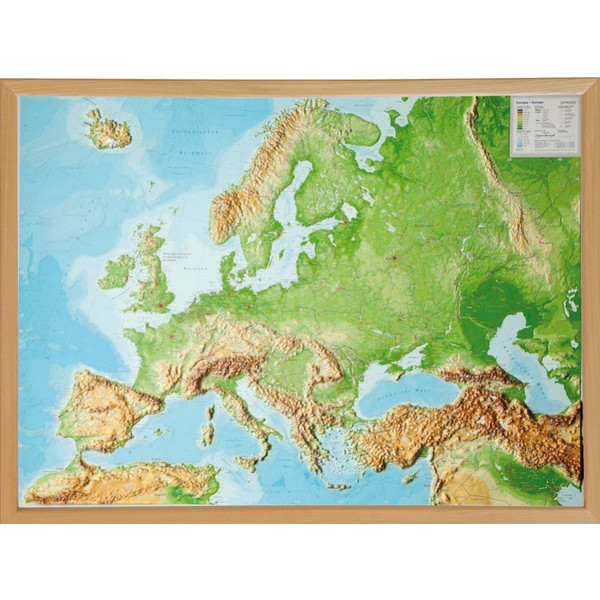RELIEF EUROPA 1:8.000.000 MIT NATURHOLZRAHMEN - Karte