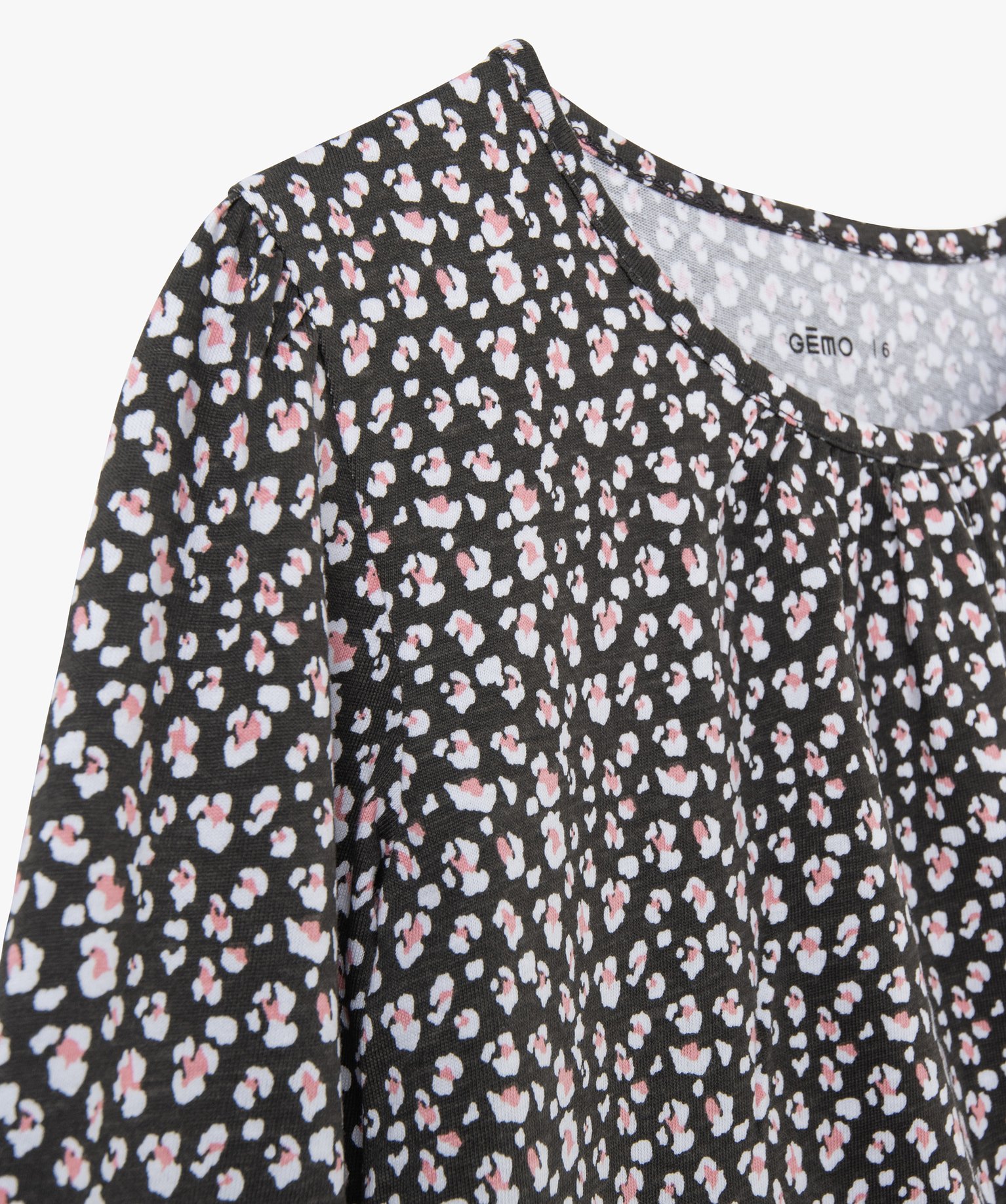Tee-shirt fille imprimé à manches longues et fronces gris | GEMO