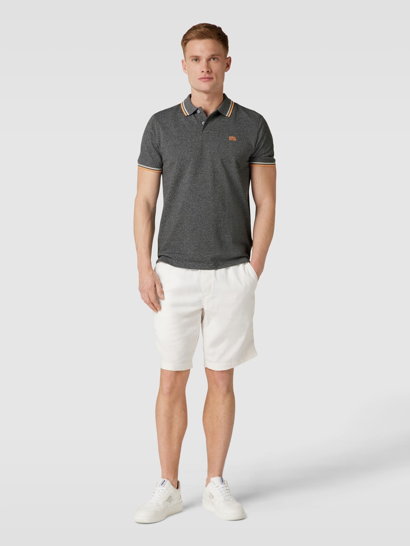Poloshirt mit Seitenschlitzen in dunkelgrau meliert
