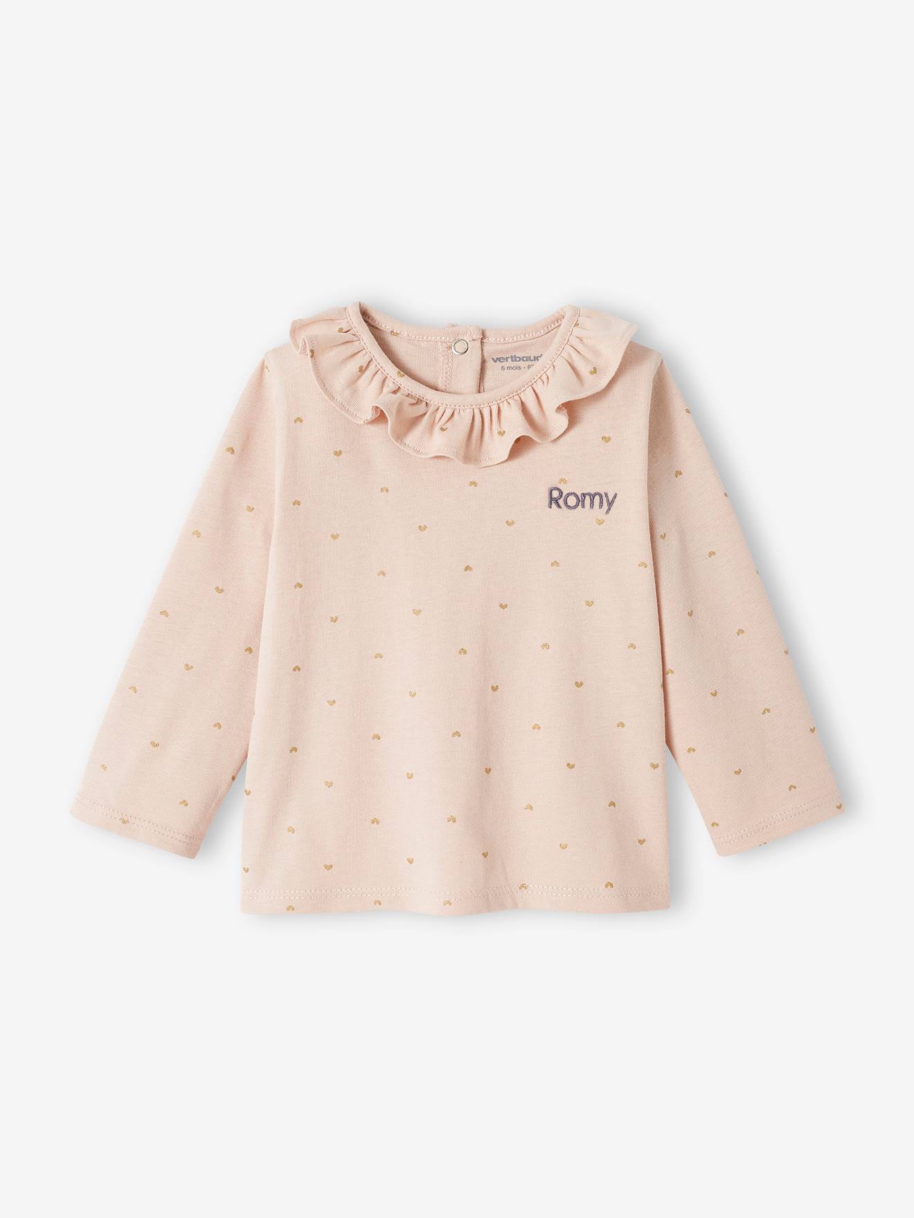Vertbaudet Mädchen Baby Shirt mit Volantkragen, personalisierbar - pudrig rosa