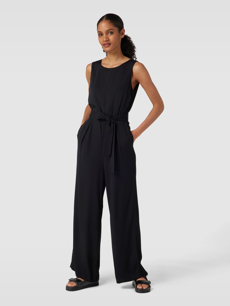 Jumpsuit aus Viskose mit Bindegürtel in schwarz