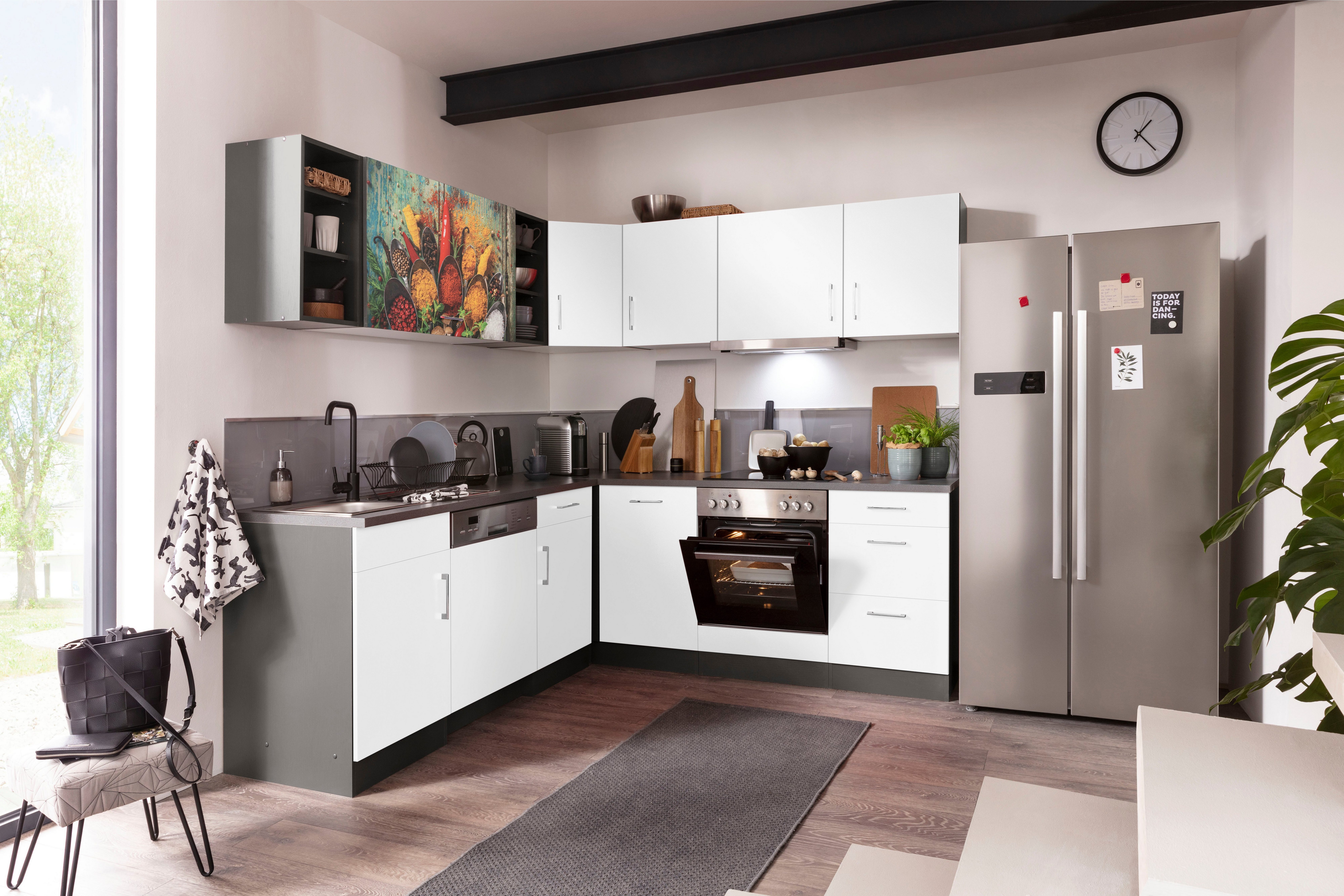 HELD MÖBEL Winkelküche Paris, mit E-Geräten, Stellbreite 220/220 cm